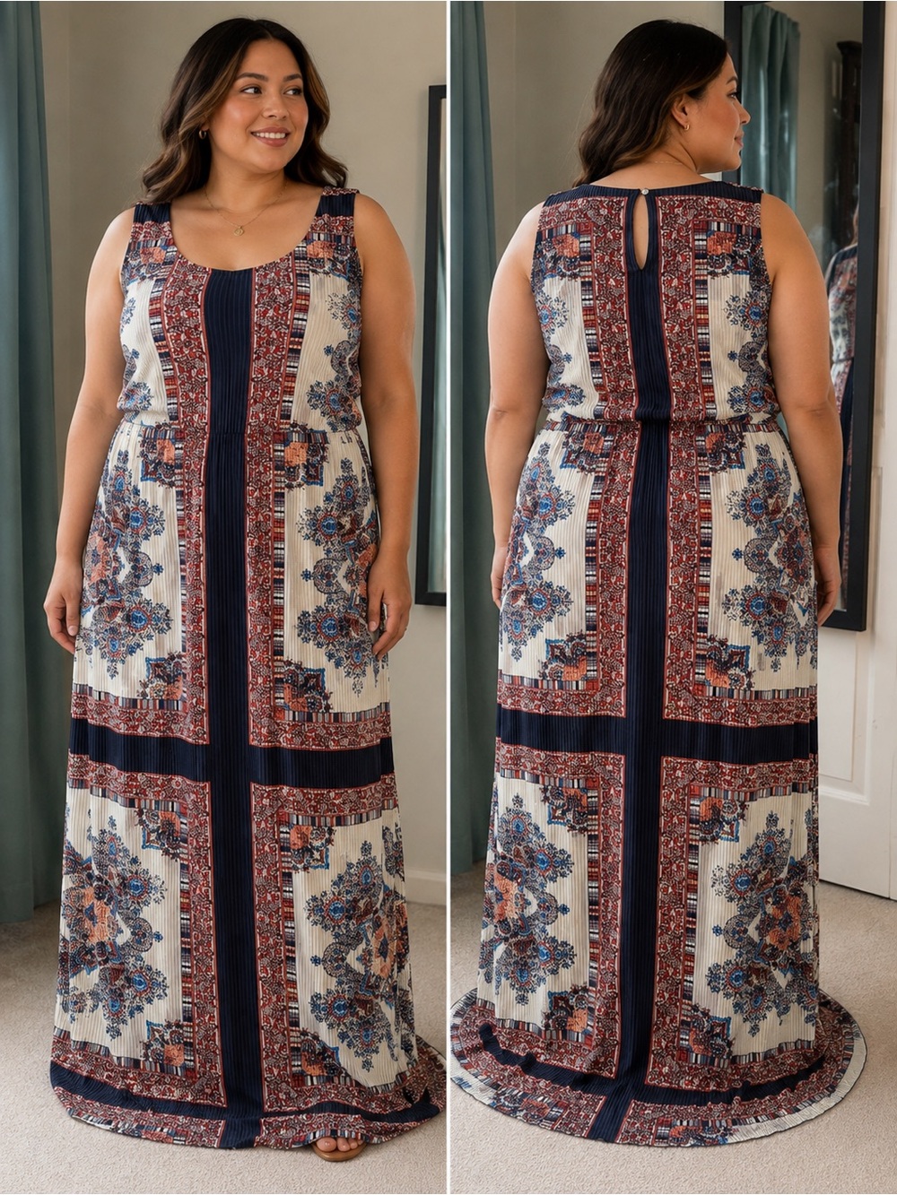 DB Established 1962 Pleated Boho Paisley Maxi Dress Sleeveless Size 16 Festival
